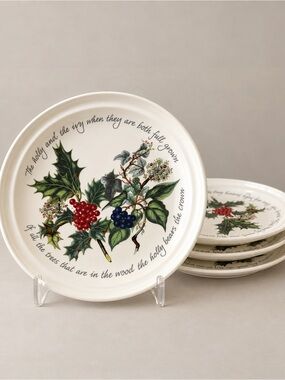 Portmeirion Holly & Ivy Set of 4 Dinner Plates 10” England Christmas